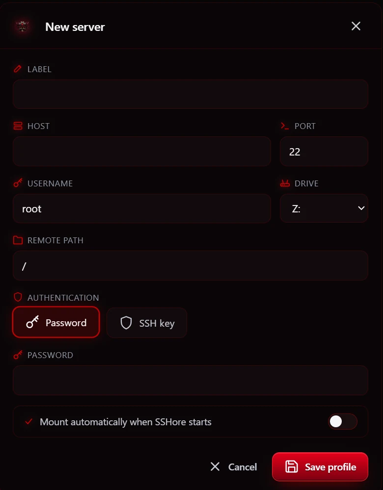 Add new server dialog